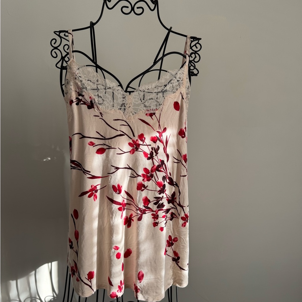 SOMA floral Lace Trim Cami Top - Cream and Red